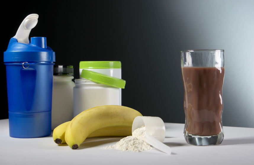 Supplement Containers With Glass Of Cocktail