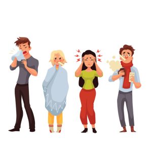 Set Of Sick People Cartoon Style Vector Illustration